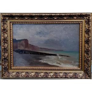 Oil On Wood - Seascape - Late 19th Century - Seaside In Normandy - 