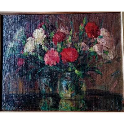 Russian School-oil-still Life With Flowers-post Impressionist-1943-