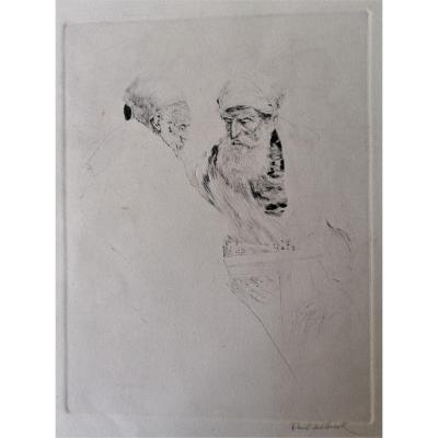 Pointe Sèche-gravure-Paul Ashbrook 1867 -1949-ecole Américaine-joueurs D Echec-orientaliste-