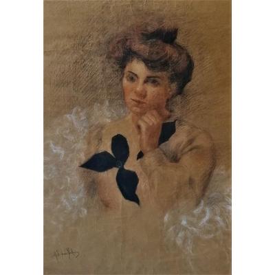 Charcoal And Gras Pencils -portrait - Impressionist Period - Circa 1880 -