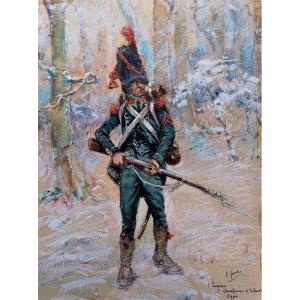 Ernest Fort ( 1868-1938 )- Gouache - Empire - Carabinier D' Infanterie Légère - 