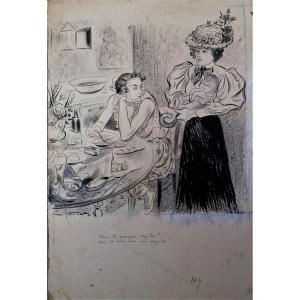 Edouard Couturier 1869-1903 - Drawing - Genre Scene - XIX Eme -