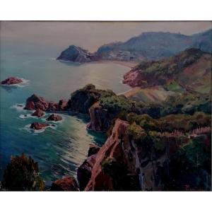 Oil On Canvas - Navy - Rocky Coast - Signature To Decipher - Period XX Eme -