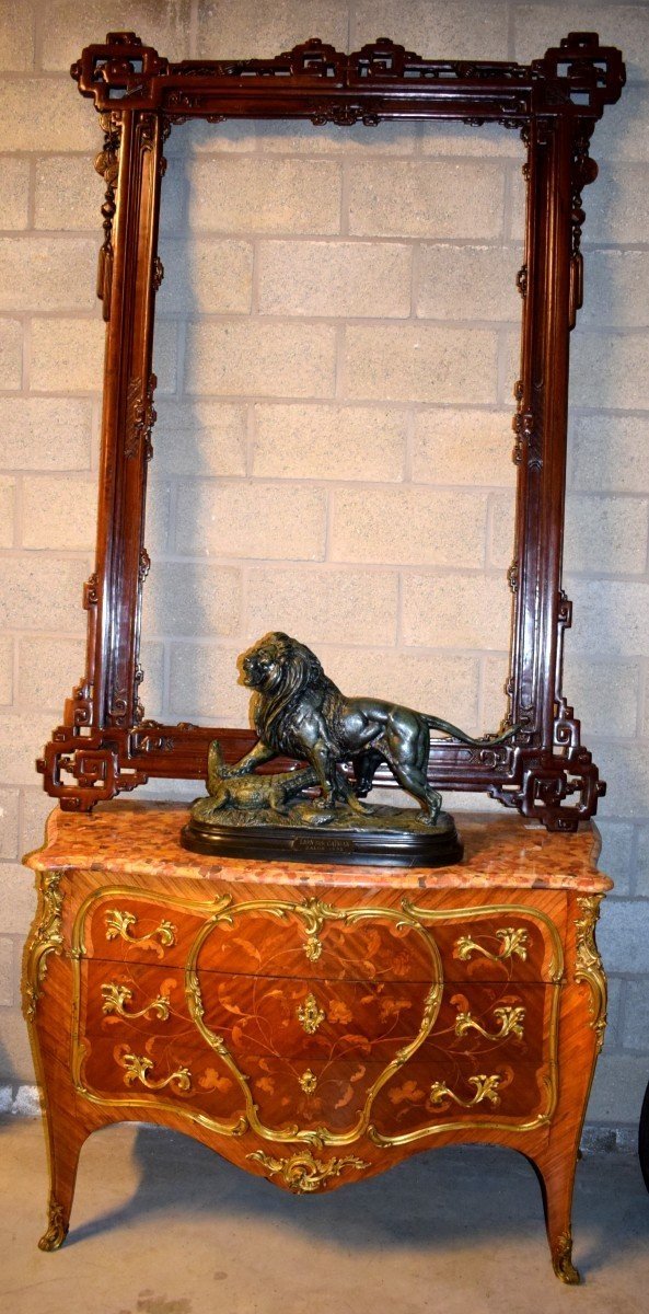 Grande Sculpture En Bronze "lion Terrassant Un Crocodile"