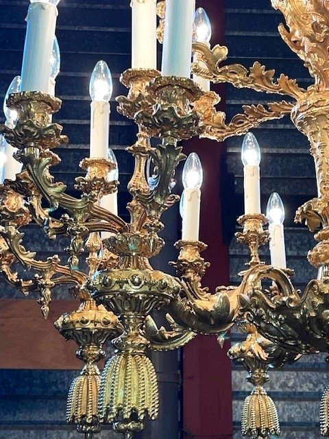Grand Lustre En Bronze Doré Napoléon III-photo-3