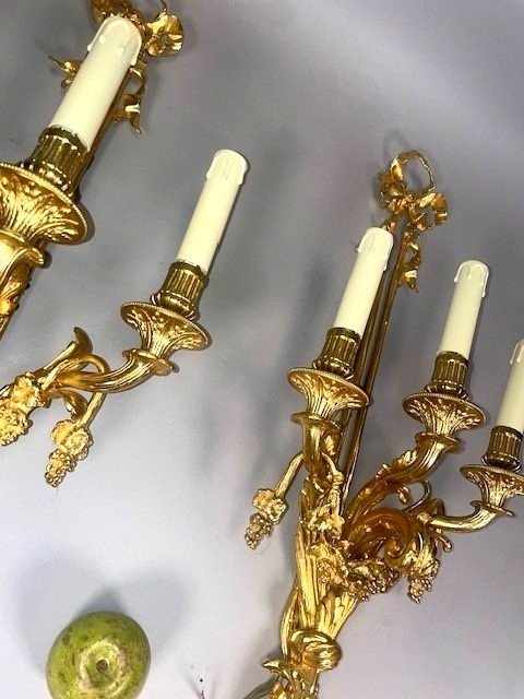 Pair Of Large Gilt Bronze Sconces-photo-2