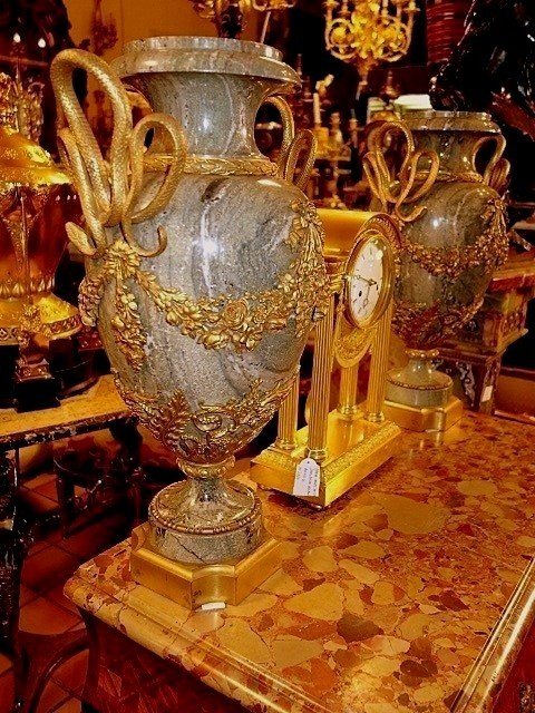 Pair Of Palatial Size Marble And Bronze Urs -photo-4