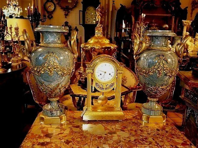 Pair Of Palatial Size Marble And Bronze Urs -photo-5