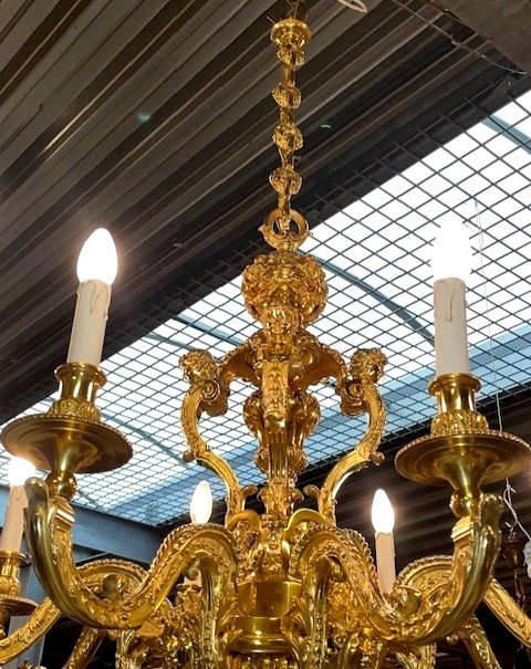 Grand Lustre Louis XIV En Bronze Doré-photo-3