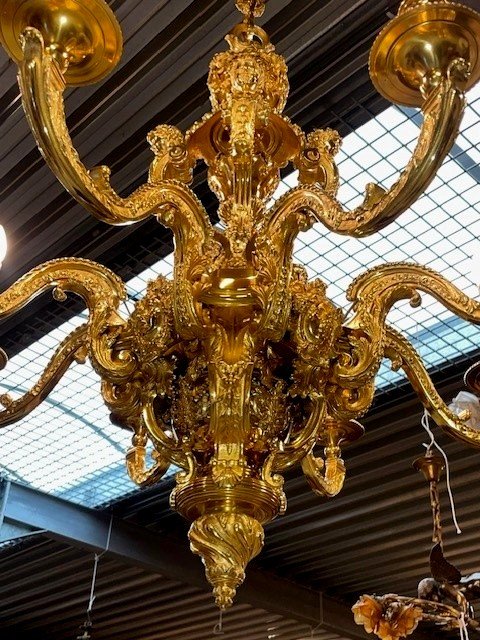 Grand Lustre Louis XIV En Bronze Doré-photo-2