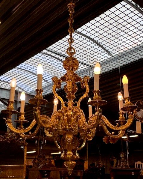 Grand Lustre Louis XIV En Bronze Doré-photo-4