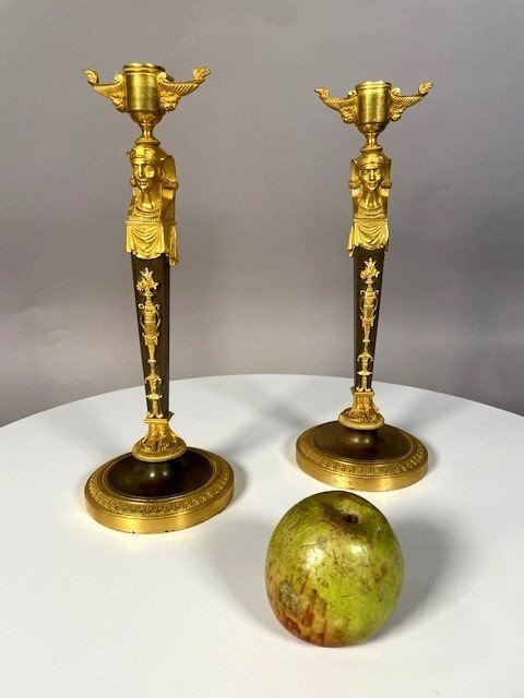 Pair Of Egyptian Candlesticks Around 1800-photo-2