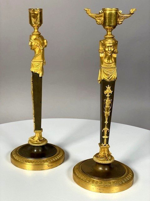 Pair Of Egyptian Candlesticks Around 1800-photo-2