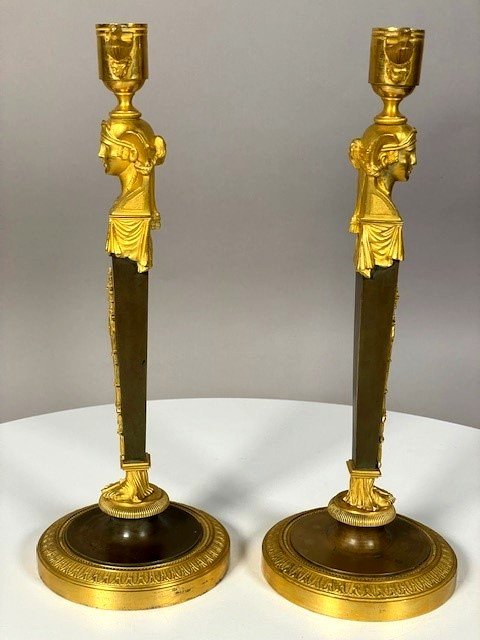 Pair Of Egyptian Candlesticks Around 1800-photo-3