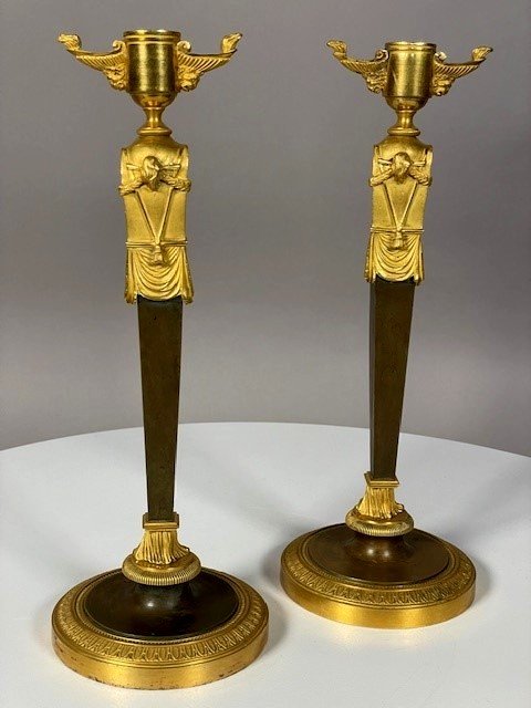 Pair Of Egyptian Candlesticks Around 1800-photo-4