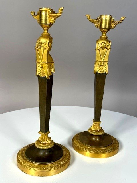 Pair Of Egyptian Candlesticks Around 1800-photo-5