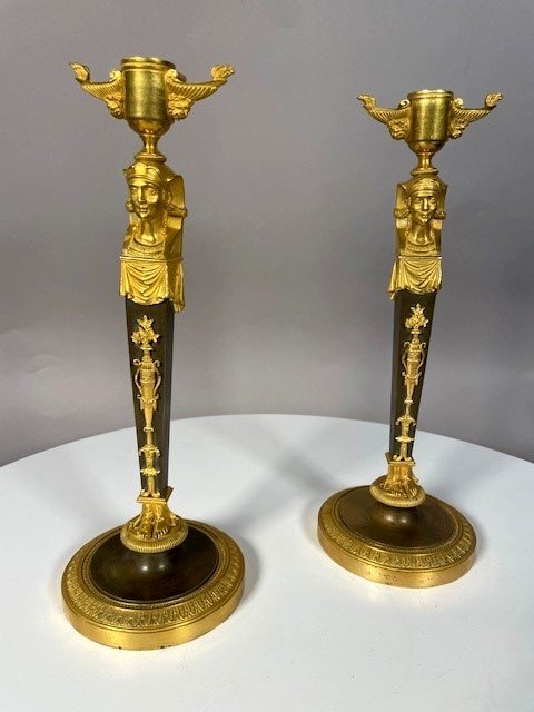 Pair Of Egyptian Candlesticks Around 1800