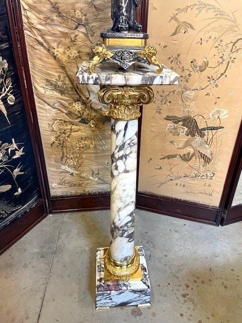 Imposing Marble And Gilded Bronze Column-photo-2