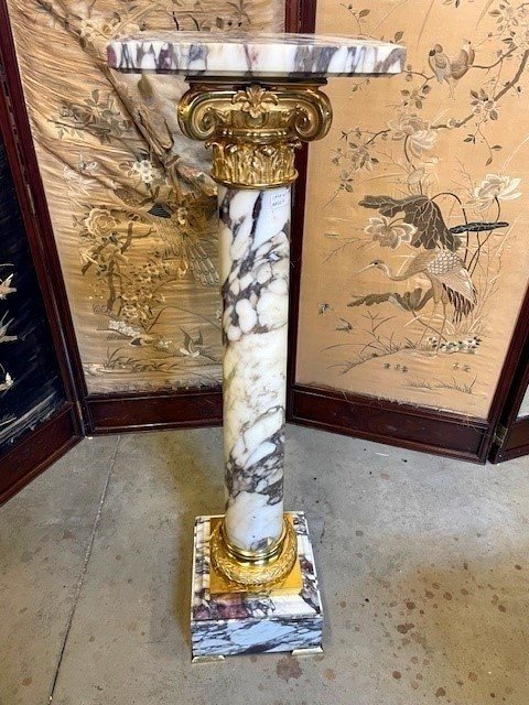 Imposing Marble And Gilded Bronze Column-photo-3