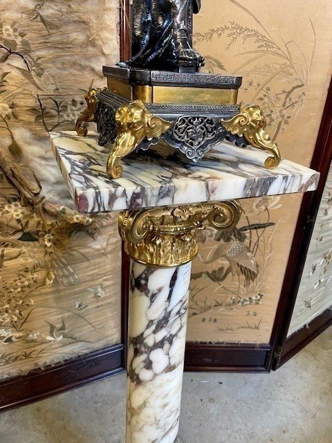 Imposing Marble And Gilded Bronze Column-photo-2