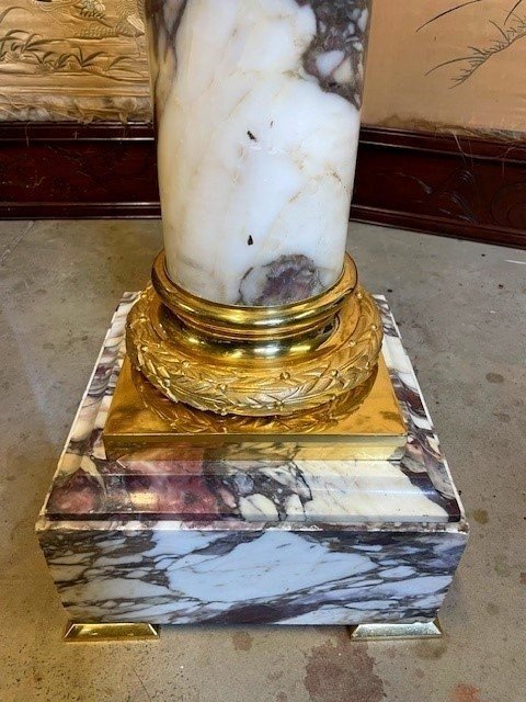 Imposing Marble And Gilded Bronze Column-photo-4