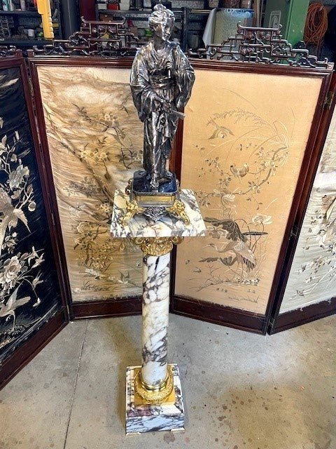 Imposing Marble And Gilded Bronze Column