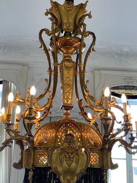 Lustre Monumental En Bronze Doré-photo-2