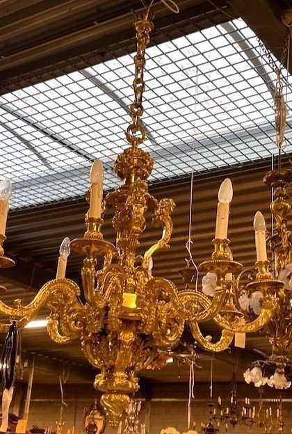 Lustre Mazarin En Bronze Doré-photo-1