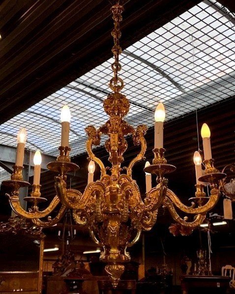 Lustre Mazarin En Bronze Doré-photo-4