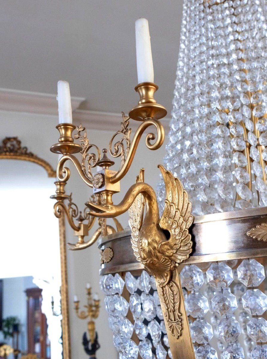 Pair Of Palatial Size Bronze And Crystal Chandeliers-photo-4