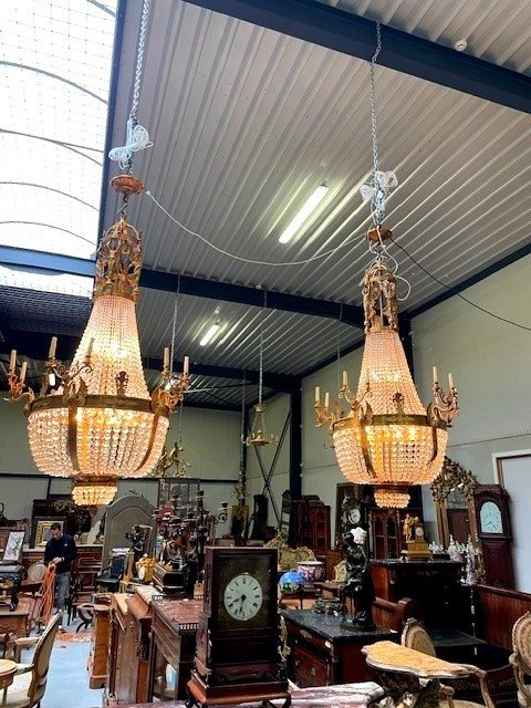 Pair Of Palatial Size Bronze And Crystal Chandeliers-photo-2