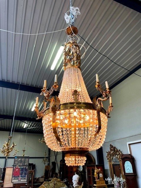 Pair Of Palatial Size Bronze And Crystal Chandeliers-photo-3