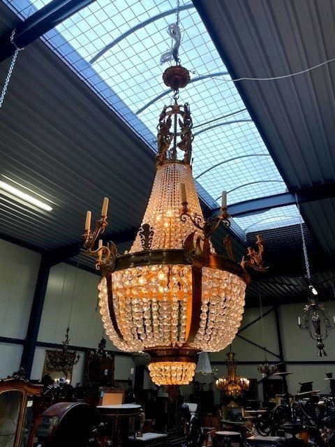 Pair Of Palatial Size Bronze And Crystal Chandeliers-photo-4