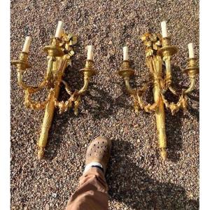 Large Pair Of Gilt Bronze Sconces