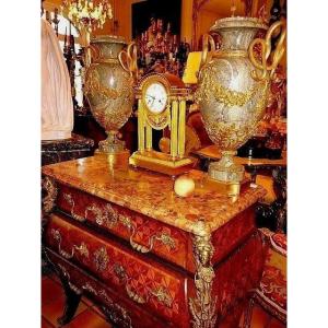 Pair Of Palatial Size Marble And Bronze Urs 