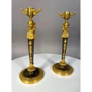 Pair Of Egyptian Candlesticks Around 1800