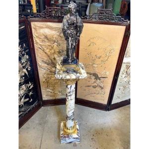 Imposing Marble And Gilded Bronze Column