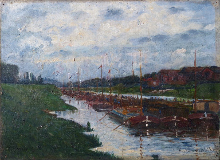 Les Péniches sur le canal Saint-Denis en 1908