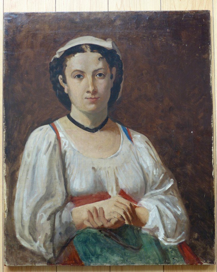 Portrait d'Italienne, Ecole XIXème Dans Le Goût De Corot-photo-2