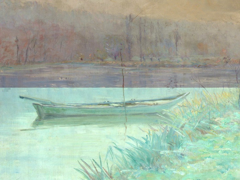 Impressionist School, Boat On A River-photo-2