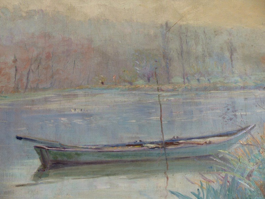 Impressionist School, Boat On A River-photo-3