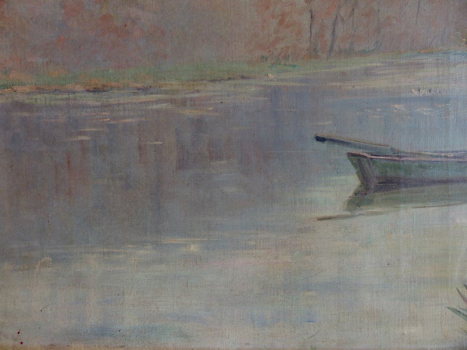 Impressionist School, Boat On A River-photo-2