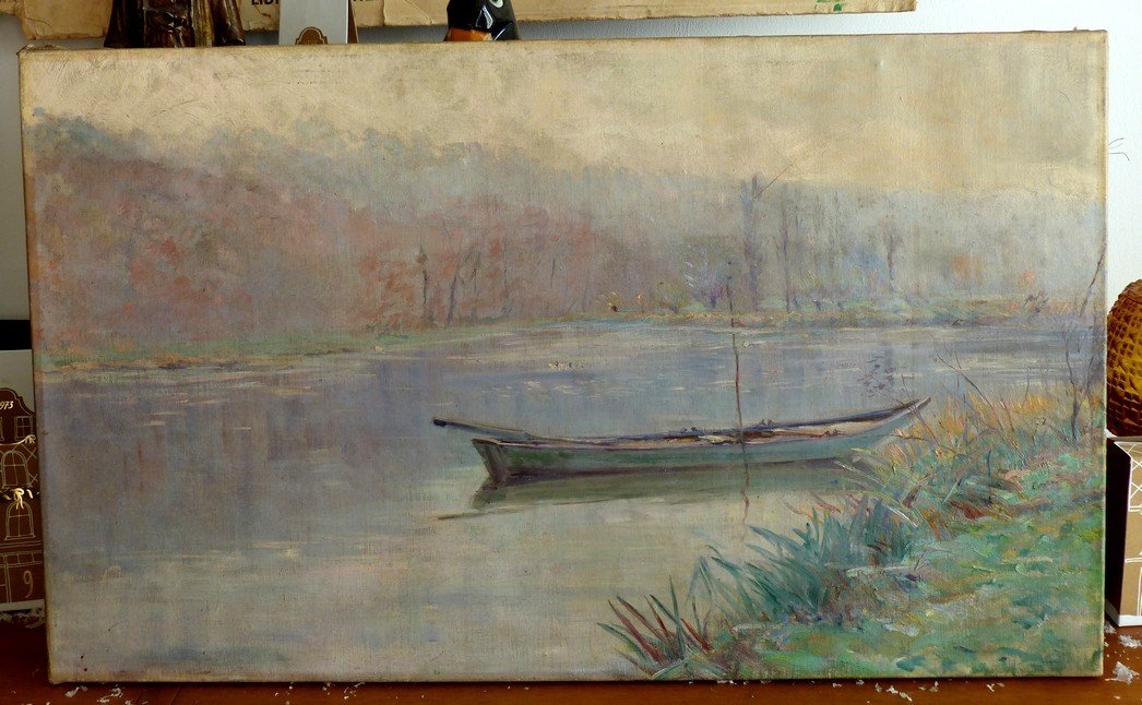 Impressionist School, Boat On A River-photo-4