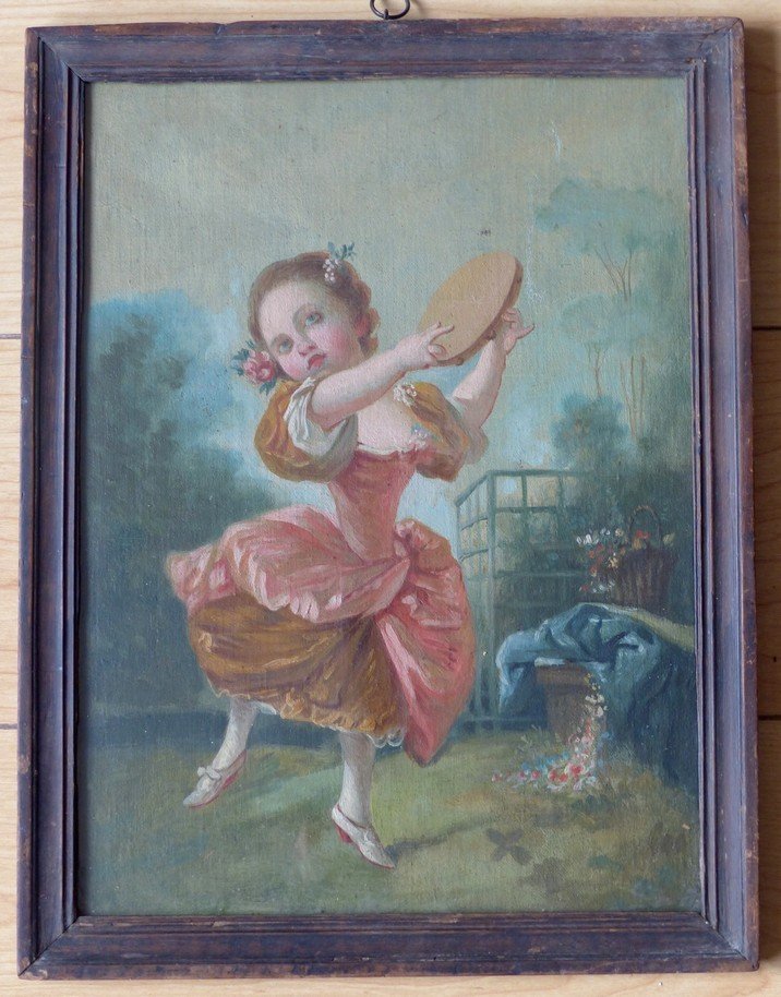 French School 19th Century, Young Girl With Tambourine-photo-2