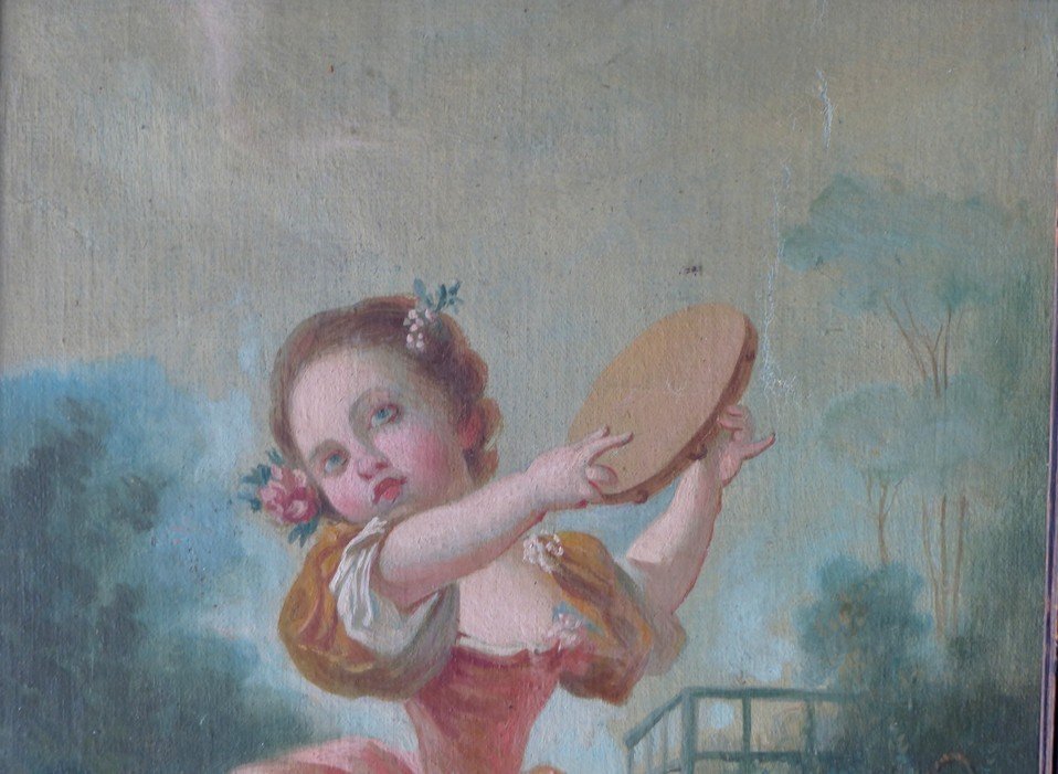 French School 19th Century, Young Girl With Tambourine-photo-3