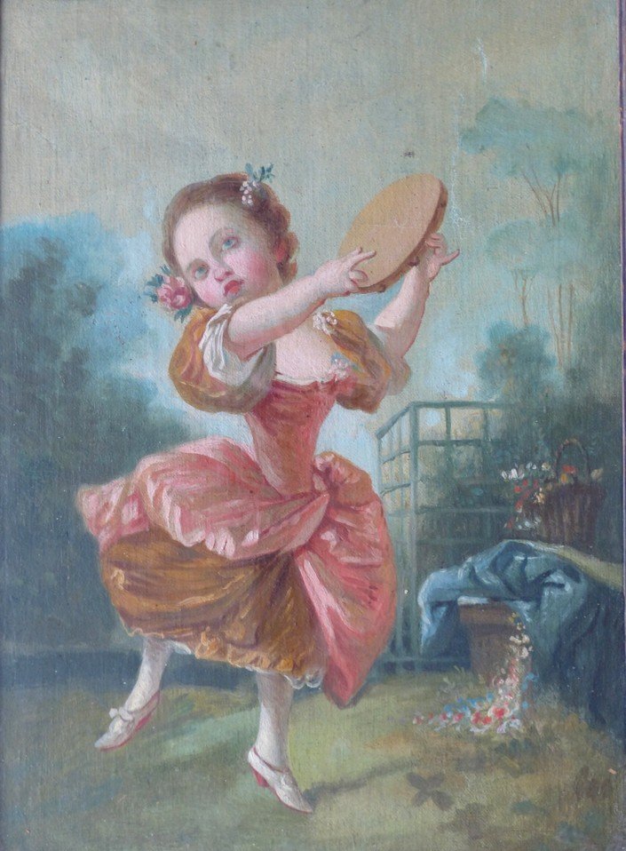 French School 19th Century, Young Girl With Tambourine