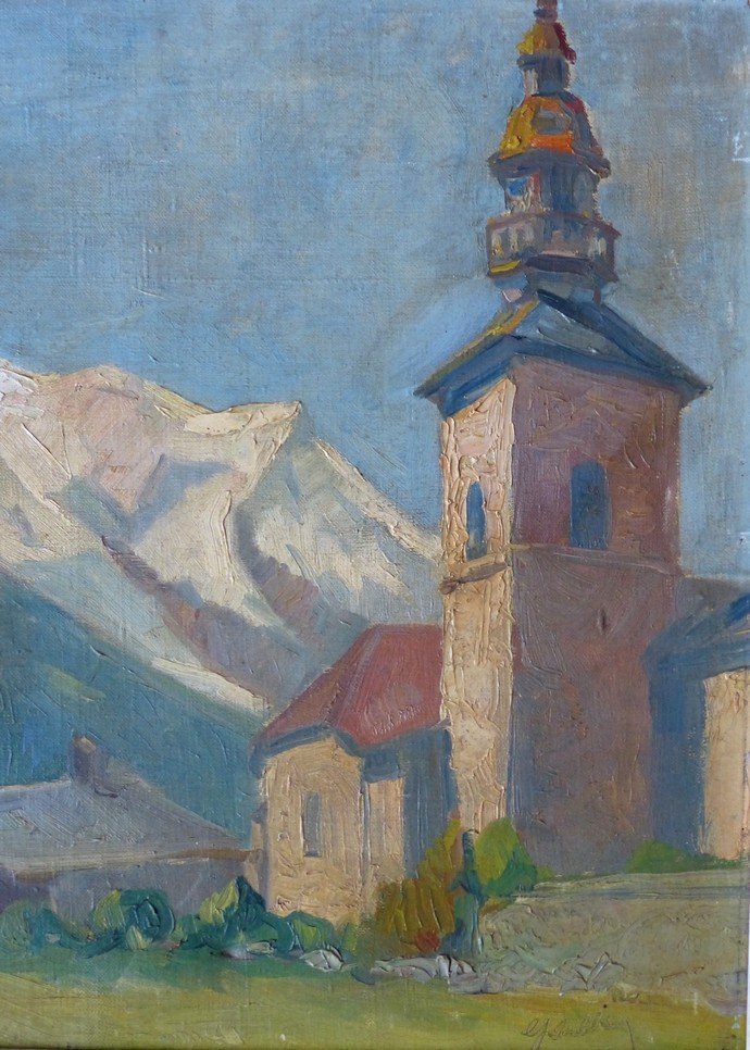 Argentière Church In Front Of Mont Blanc Circa 1930-photo-3