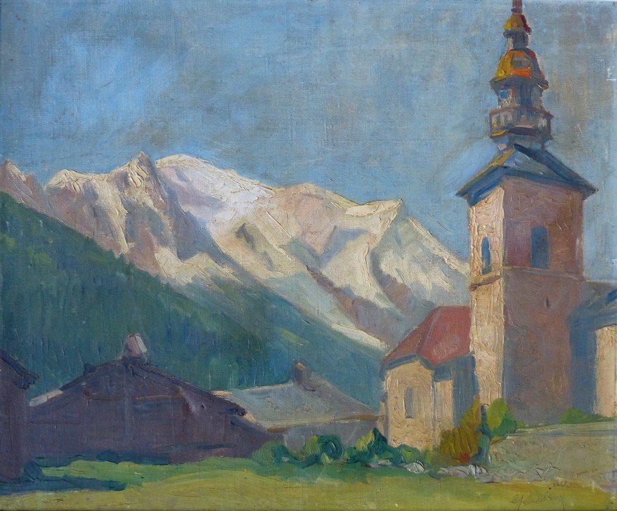 Argentière Church In Front Of Mont Blanc Circa 1930