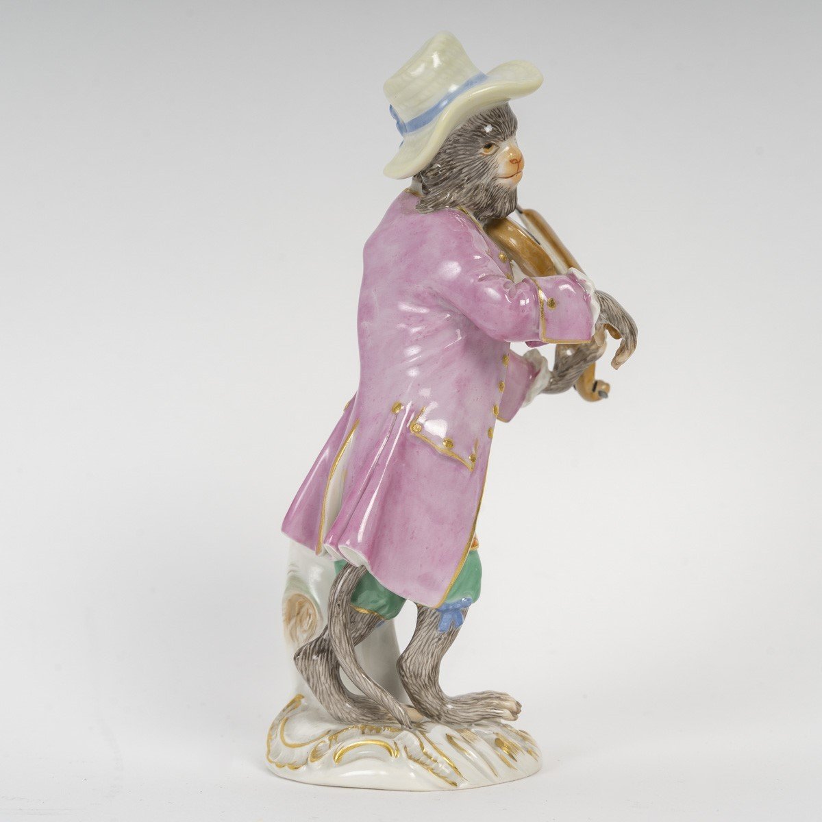 MEISSEN : Singe musicien en porcelaine, le violoniste, XXème siècle -photo-2