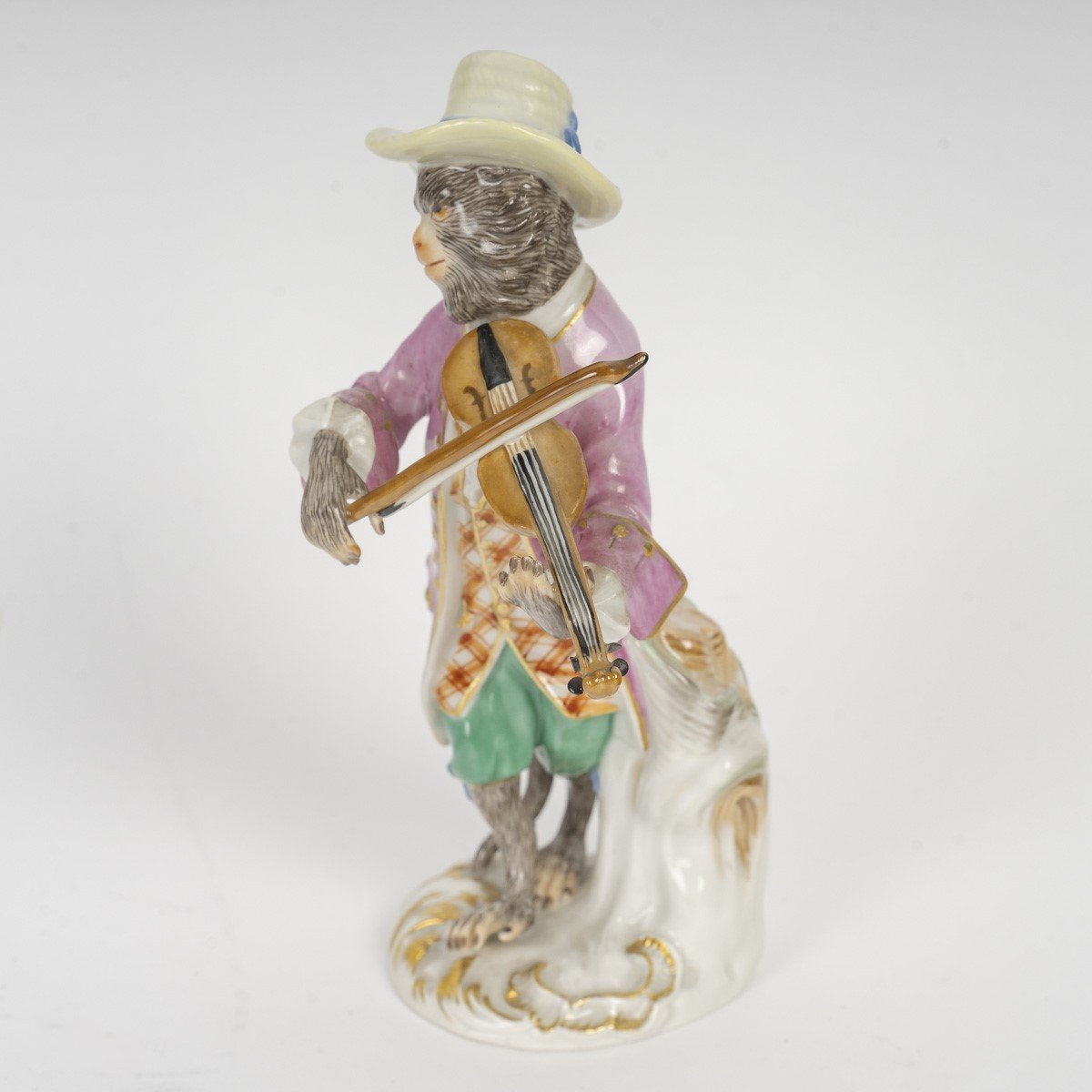 MEISSEN : Singe musicien en porcelaine, le violoniste, XXème siècle -photo-1